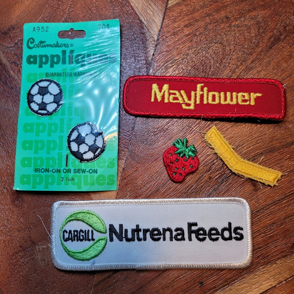 Lot of 6 Vintage Iron On Sew On Appliques Soccer Ball Strawberry Mayflower Patch